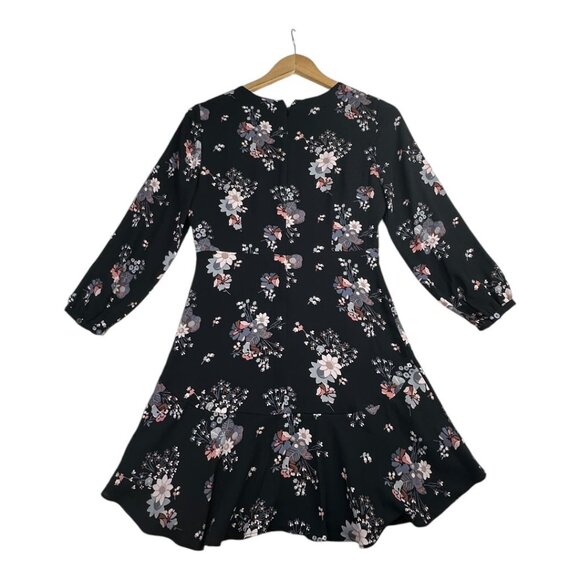 Loft Floral Flounce Long Sleeve Dress size 0P Black‎ AS IS - Picture 5 of 9